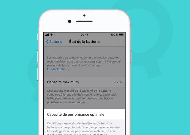 paramètre de santé de la batterie dans le menu iPhone