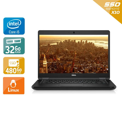 Latitude 5480 14" 2015 - Intel Core i5 2,4Ghz - 6 - 32Go DDR4 - 480Go SSD - Intel HD Graphics 520 - 
Gris / Noir - Linux - AZERTY
