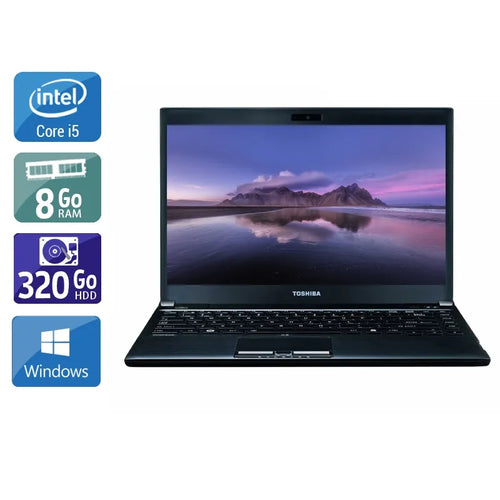 Portégé R930 13,3" 2012 - Intel Core i5 2,6Ghz - 2 - 8Go DDR3 - 320Go HDD - Intel HD Graphics 4000 - 
Gris / Noir - Windows 10 - AZERTY