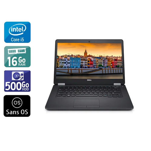 Latitude E5470 14" 2015 - Intel Core i5 2,4Ghz - 2 - 16Go DDR4 - 500Go HDD - Intel HD Graphics 520 - 
Gris / Noir - Sans OS - AZERTY