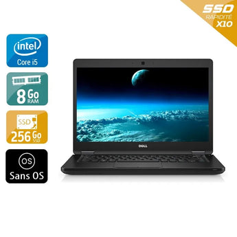 Latitude 5480 14" 2016 - Intel Core i5 3,1Ghz - 2 - 8Go  DDR4 - 256Go SSD - Intel HD Graphics 620 - 
Gris / Noir - Sans OS - AZERTY - Image 1